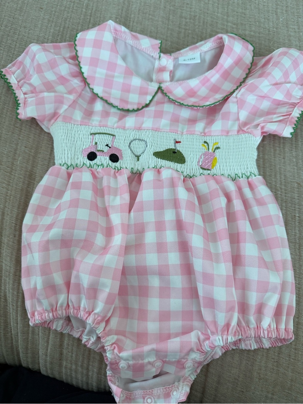 Pink Gingham Smocked Baby Romper